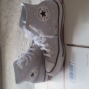 Women's Rare Polka Dot Converse Size 7 Grey with White and Gold Eyelets